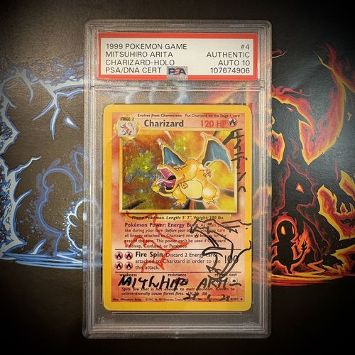 PSA AUTO 10 - 1999 Base Set Charizard Holo Mitsuhiro Arita Signed Pokémon Grail 