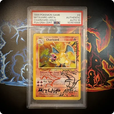 PSA AUTO 10 - 1999 Base Set Charizard Holo Mitsuhiro Arita Signed Pokémon Grail 